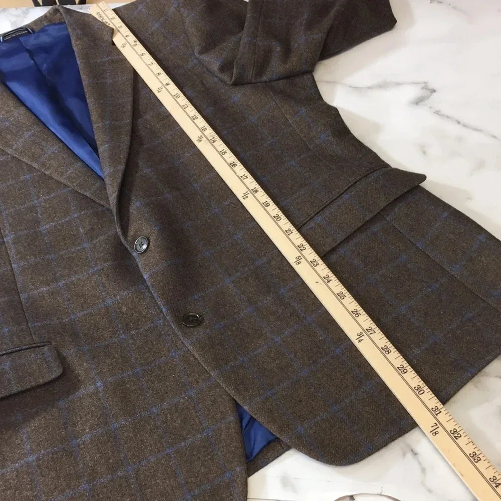 Tommy Hilfiger Brown Blue Check Sport Coat‎ Wool Blazer Mens 44 Two Button Front